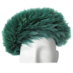 Feather Beret Hat De Pinna Salon Green 1960s 