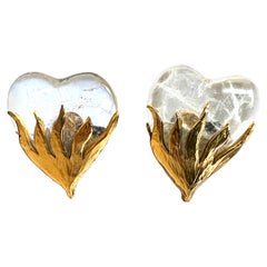 Vintage Yves Saint Laurent Gilt Rock Crystal Heart Earrings 