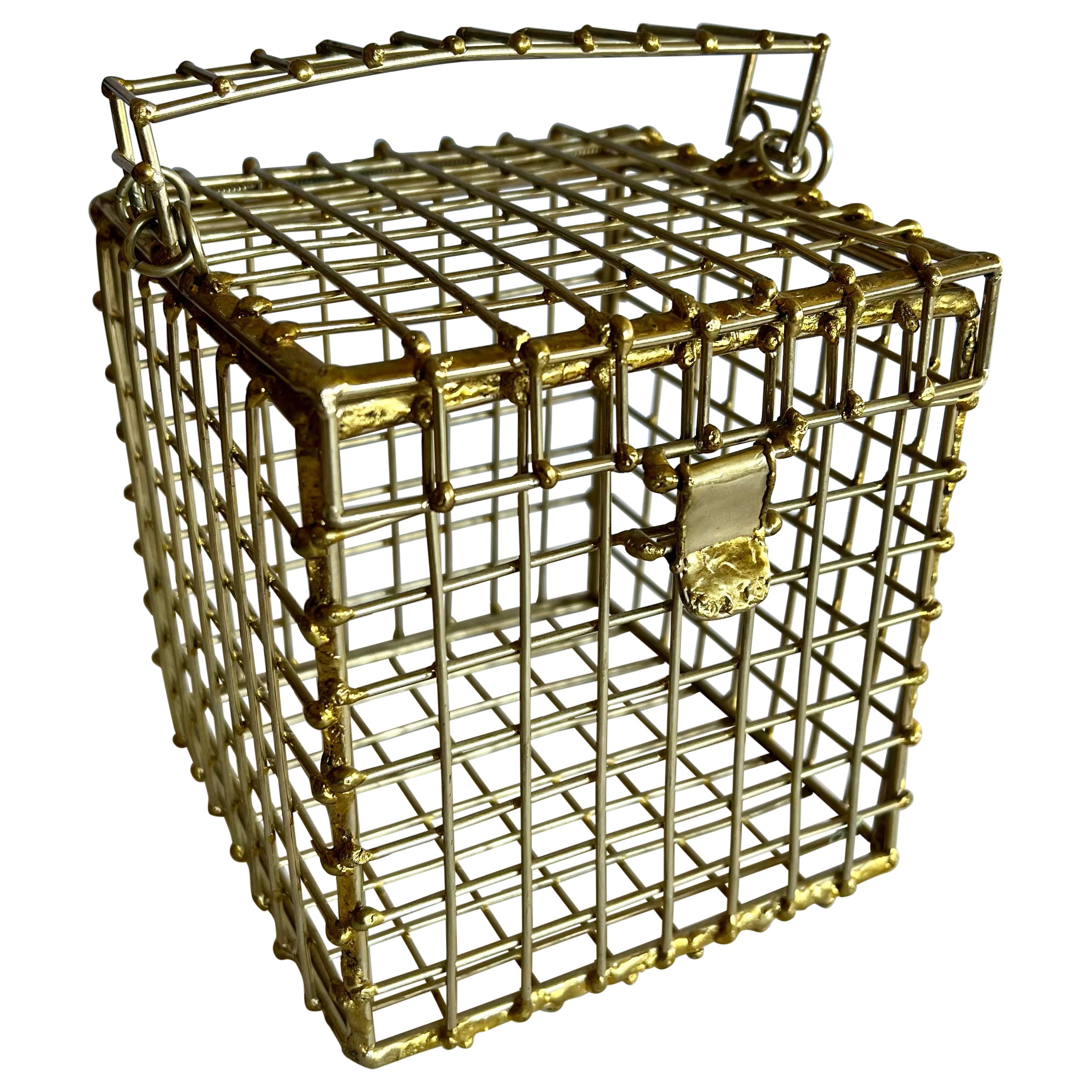 Vintage French "metal dore" Gilt Metal Square Cage Purse