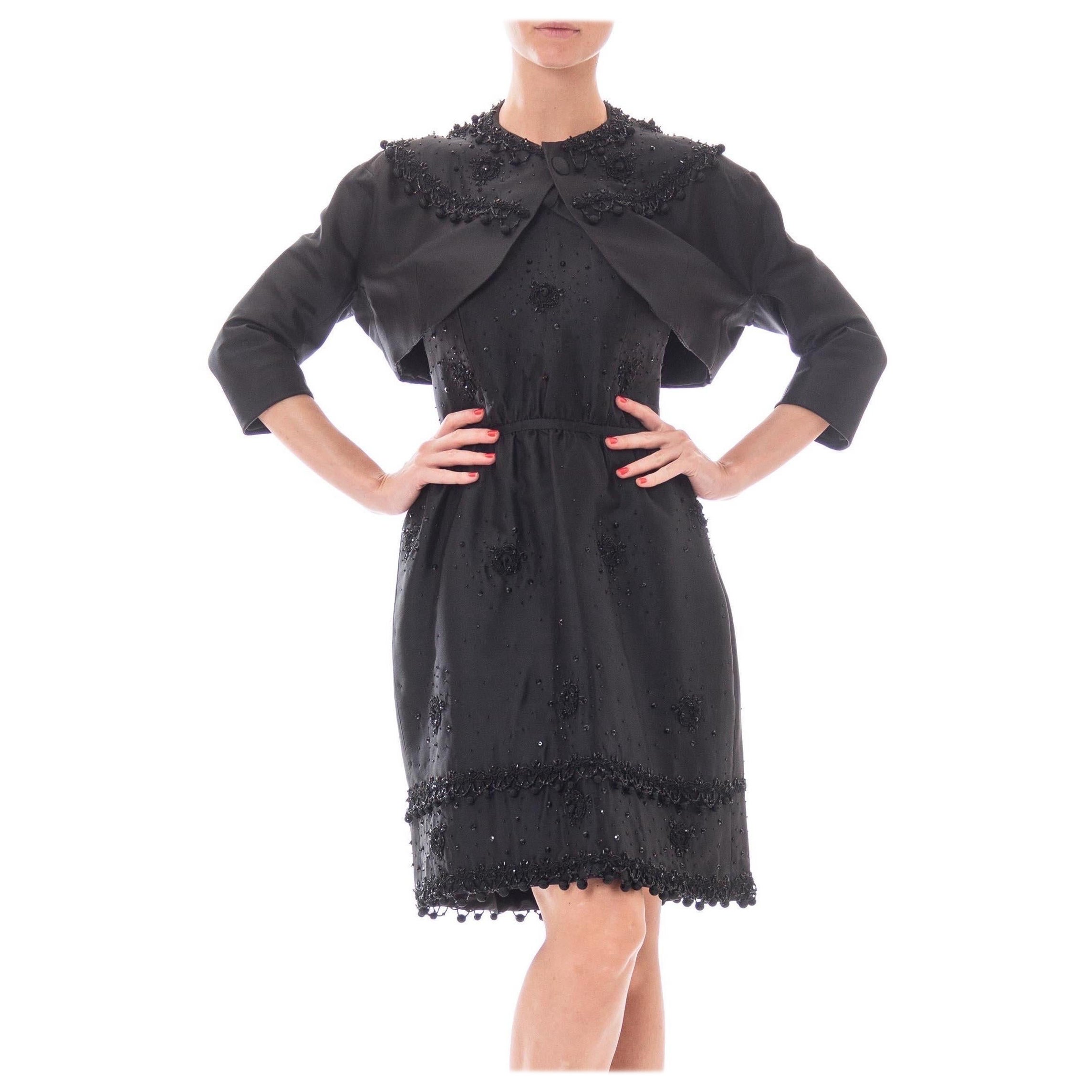 MADELEINE DE RAUCH cocktail haute couture en soie Gazzar Passementrie perlée noire en vente