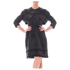 MADELEINE DE RAUCH Black Haute Couture Silk Gazzar Passementrie Beaded Cocktail