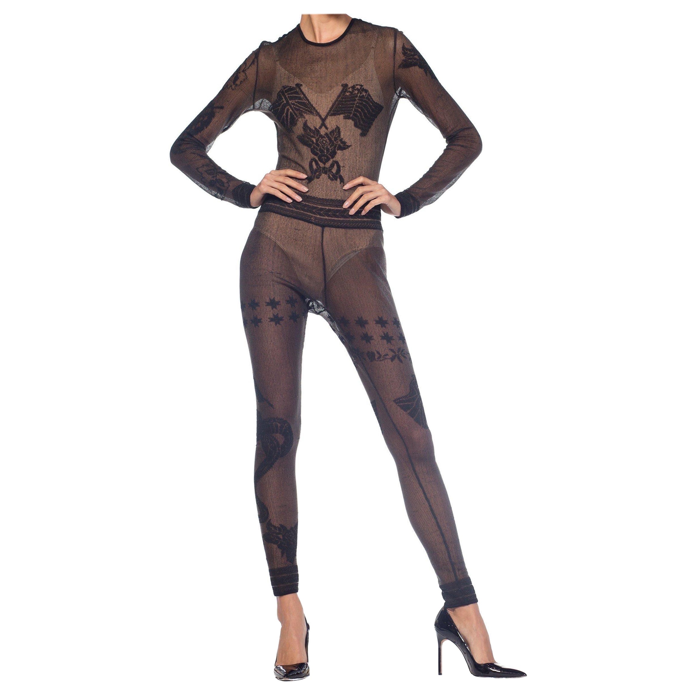 1990S JOHN GALLIANO Sheer Knit Bodysuit Jumpsuit From The Siouxsie Sphinx Colle For Sale