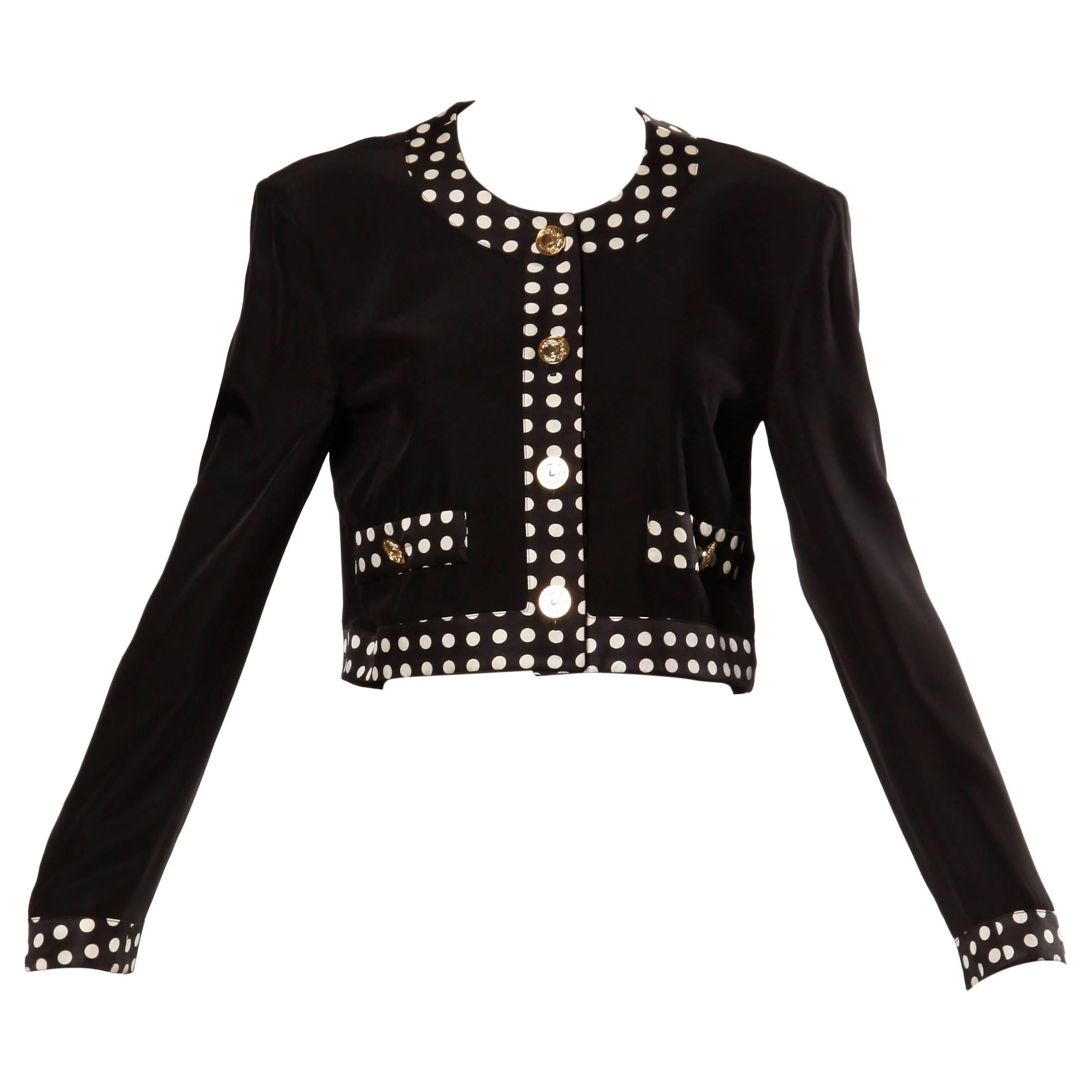 Moschino Vintage 90s Black + White Polka Dot Jacket with Gold Buttons