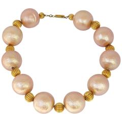 Guy Laroche Paris Couture Necklace Powder Pink Beads Mother of Pearl Pattern