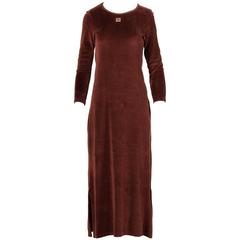 1970s Givenchy Vintage Brown Velour Maxi Dress with Embroidered Logo 12