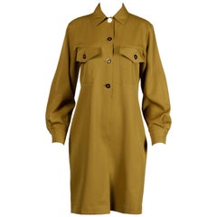 Genny by Versace Vintage Olive Green Wool Shirt Dress, 1990s
