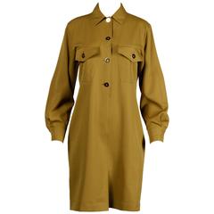 Genny by Vesace Vintage 1990s Olive Green Wool Shirt Dress 12