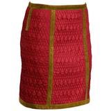 Alberta Ferretti Falda Vintage Acolchada con Ribetes de Piel de Ante Verde Oliva