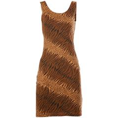 Kenzo Vintage 90s Stretchy Leopard Animal Print Body Con Dress with Open Back