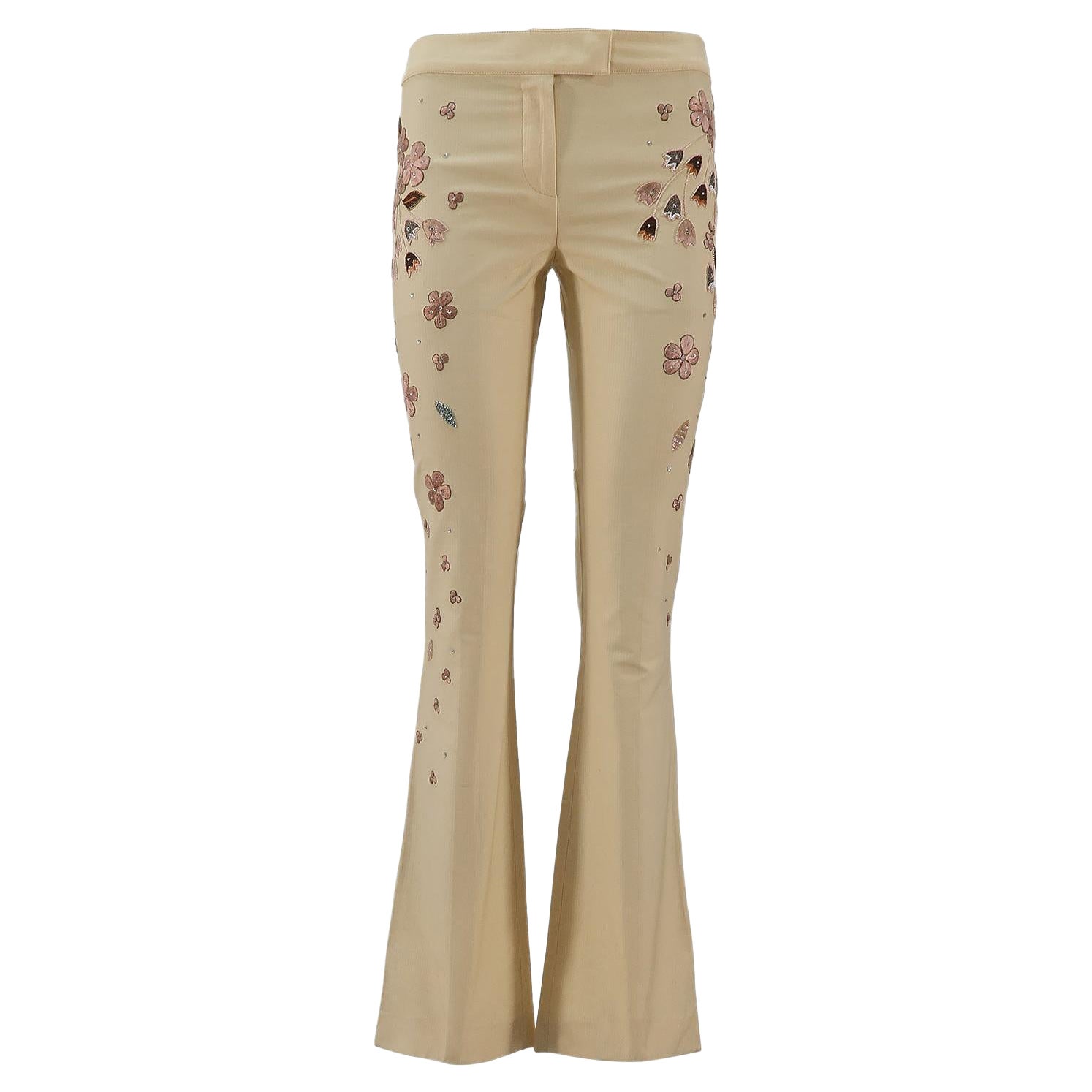 John Galliano 2000s Embroidered Cotton Flared Pants For Sale