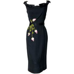 Philip Hulitar Black Dress with Appliquéd Floral Decoration