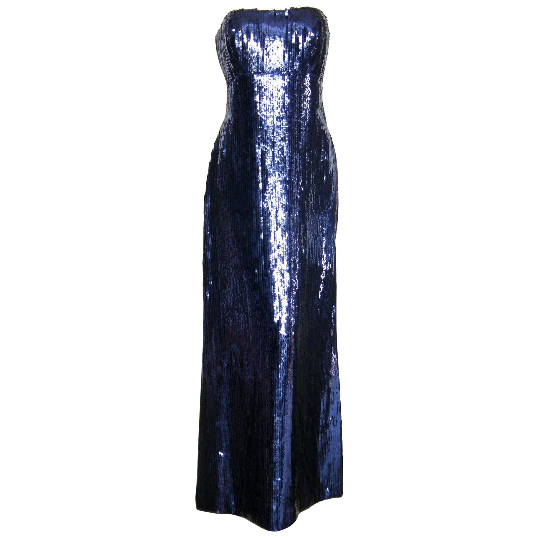 Matty Talmack Strapless Evening Gown Blue Sequined Mermaid Dress