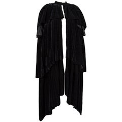Vintage Thea Porter Pleated Black Silk-Velvet Tiered Evening Cape Coat, C. 1970