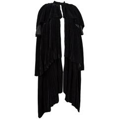 Thea Porter Pleated Black Silk-Velvet Tiered Evening Cape Coat, C. 1970 8