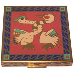 C.1950 Exotic Zell Mirrored Powder Compact With Enamel Decoration