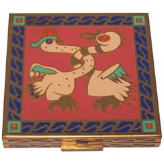 C.1950 Exotic Zell Mirrored Powder Compact With Enamel Decoration 9