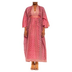 MORPHEW COLLECTION Lilac & Peach Silk Checkered Kaftan Made From Vintage Sari