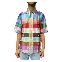 Used 1950S PICASSO Multicolor Gold Lamé Men's Shirt Made From Sari Silk