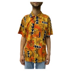 1980S REYN SPOONER Mustard Yellow Tie Dyed Cotton Blue Arrows Hawaiian  Shirt