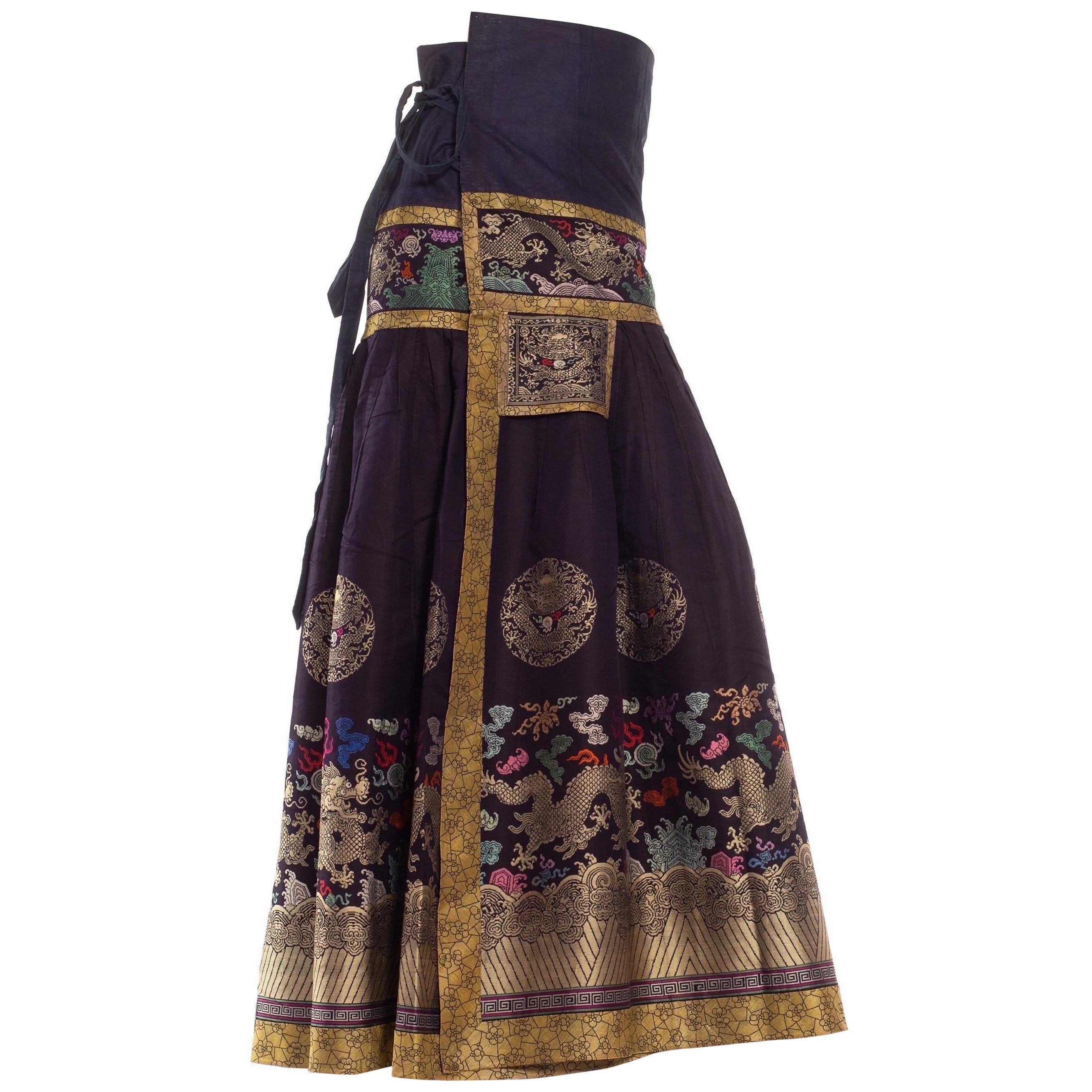Navy Blue Multicolored Chinese Skirt For Sale