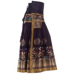 Navy Blue Multicolored Chinese Skirt
