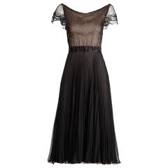 Oscar de la Renta Vintage Black Silk Beaded Dress with Pleated Skirt 8