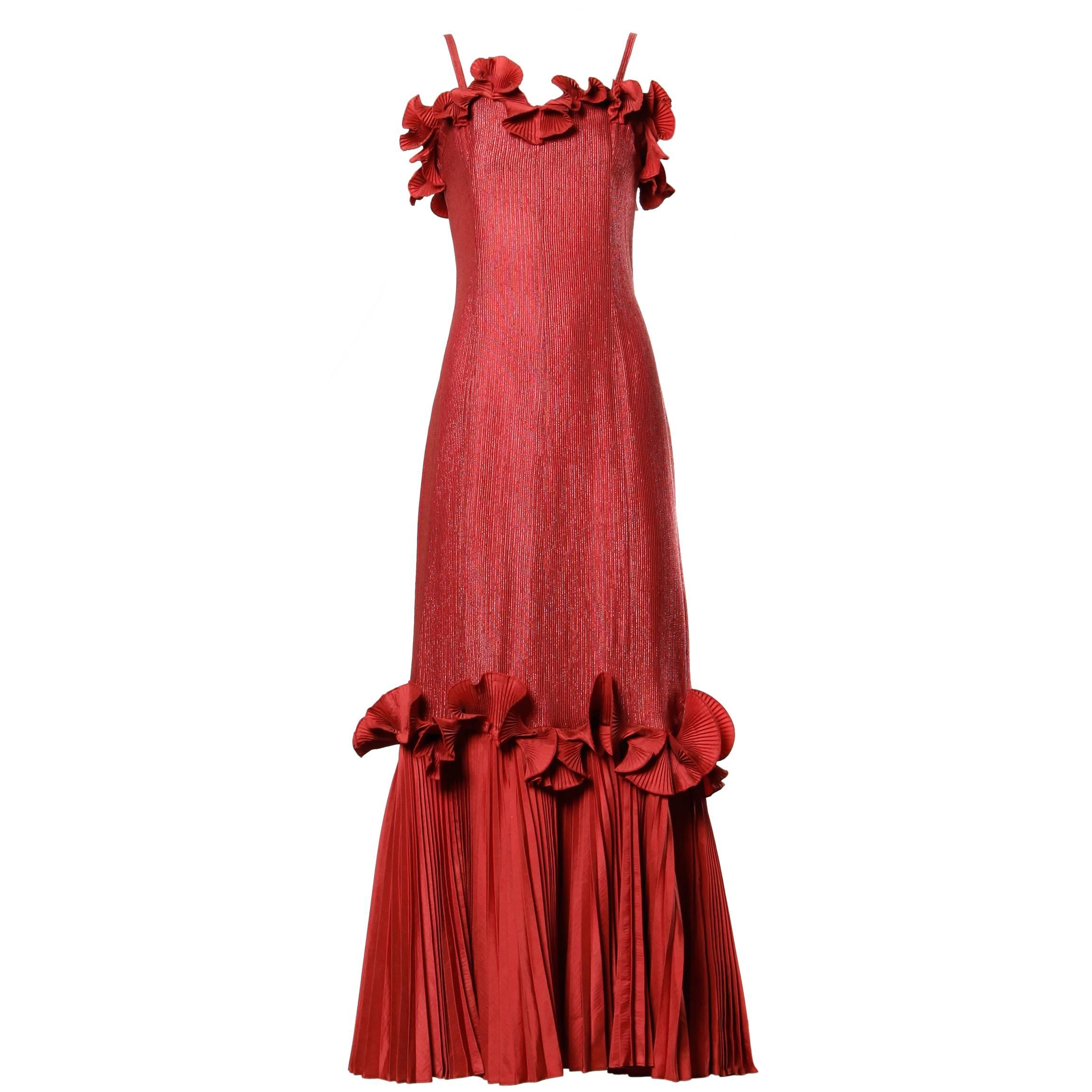 Jean Varon Vintage Pleated Origami Ruffle Gown or Dress
