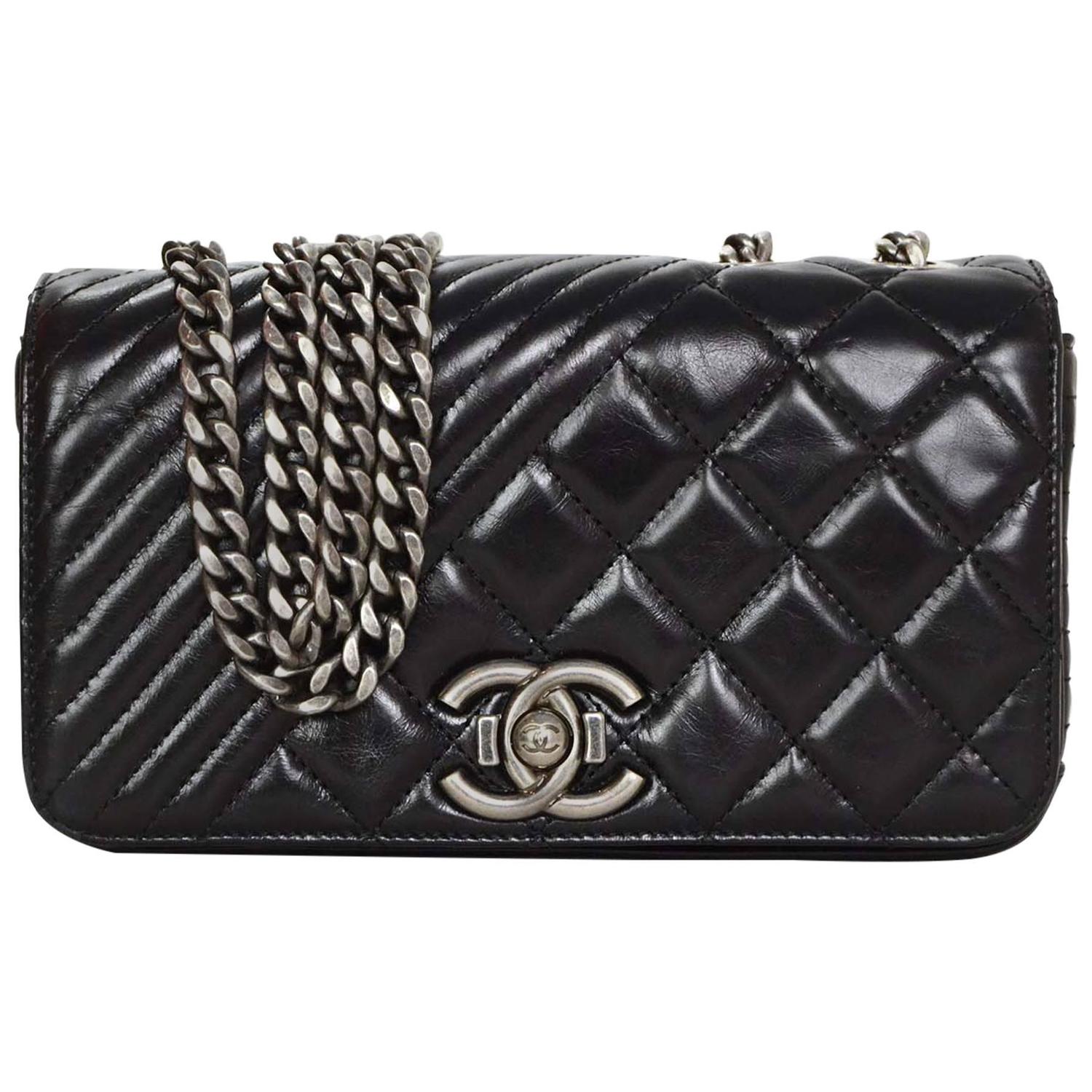 Chanel 2015 Black Leather Dual Quilted Mini Coco Boy Crossbody Bag SHW For Sale at 1stdibs