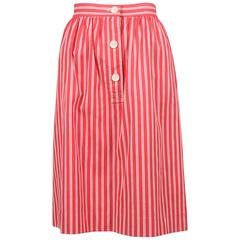 Vintage Saint Laurent Red White Twill Knit Pinstripe Pleated Skirt SZ 42 6