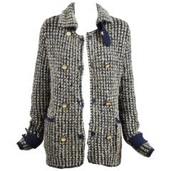 Chanel 09A Gold Navy Metallic Woven Cashmere Sequin Long Sleeve Jacket SZ 36