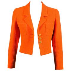 Chanel 97C Orange Tweed Gold Button Notch Collar Crop Jacket *SZ 38* 