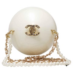 CHANEL Ivory Color Sphere Bag with Pearl Strap