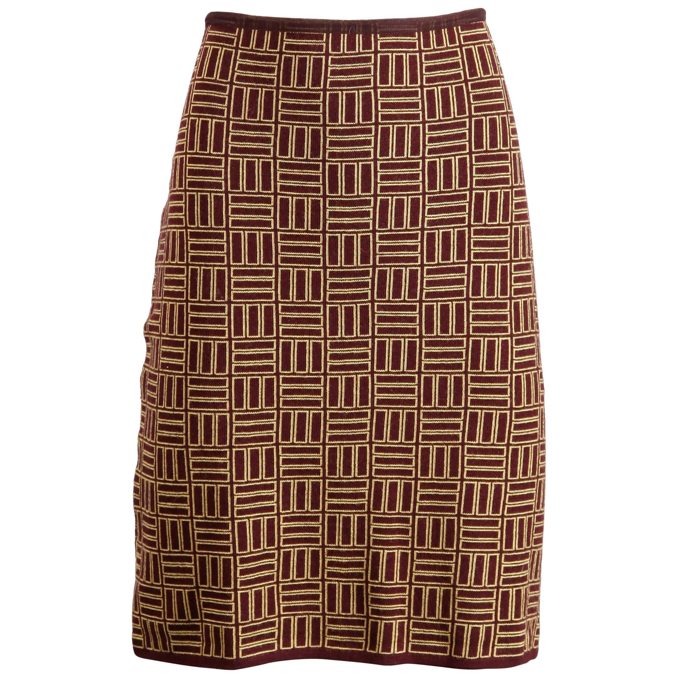 Alessandro Dell'Acqua Vintage Geometric Merino Wool Knit Skirt For Sale