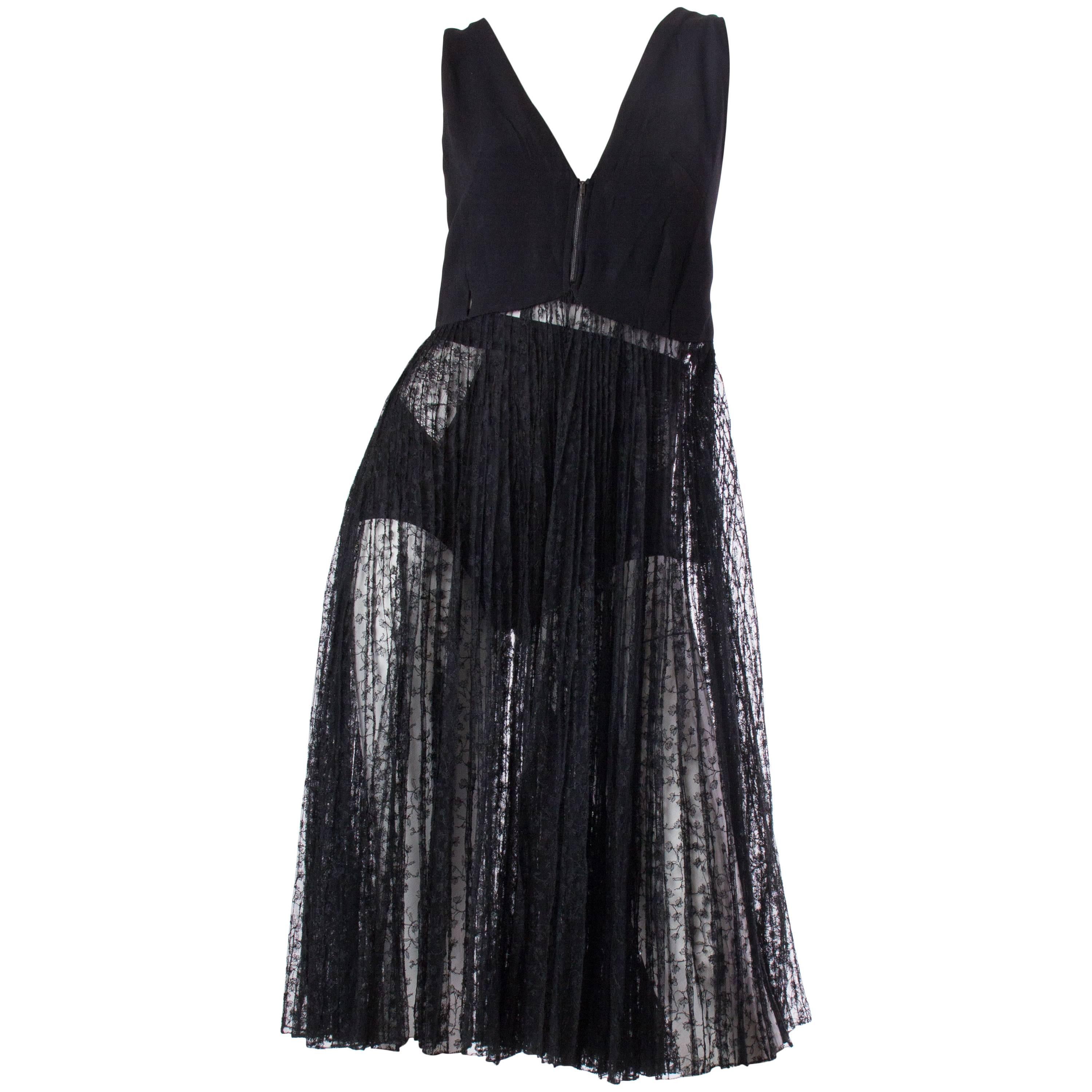 Sheer vintage black lace dress with 1970s racer back lace at 1stDibs
