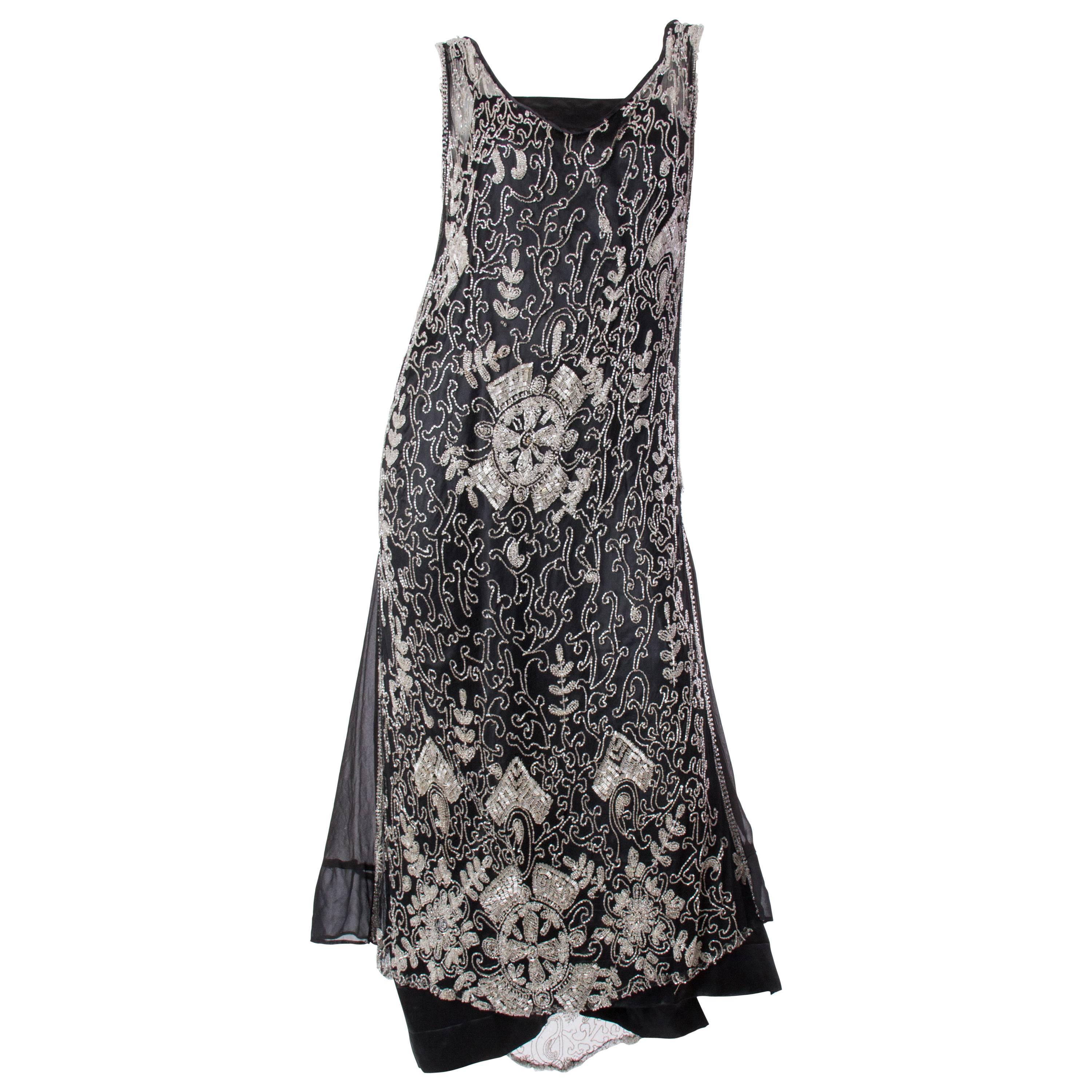 1920s Beaded Silk Net Dress