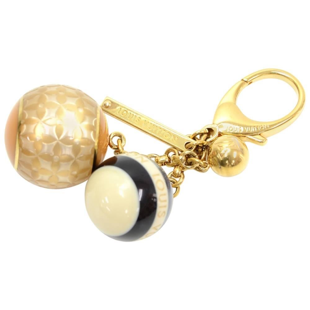 Louis Vuitton Black Mini Lin Ball Charm Gold Tone Key Chain / Holder