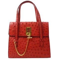 Celine Rote Exotische Haut Leder-Goldkette Kelly Satchel-Klappentasche mit Griff oben