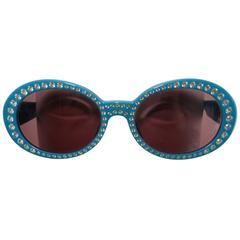 Chanel Turquoise Rhinestones Oval Frames Sunglasses