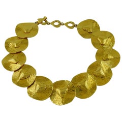 Yves Saint Laurent YSL Vintage Rare Gold Toned Heart Disc Choker Necklace