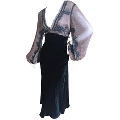 Jean Paul Gaultier Sheer Soutache Trim Velvet Dress w Convertible Sleeves