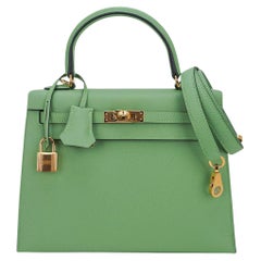 Hermes Kelly Sellier 25 Vert Criquet Bag Epsom Leather Gold Hardware