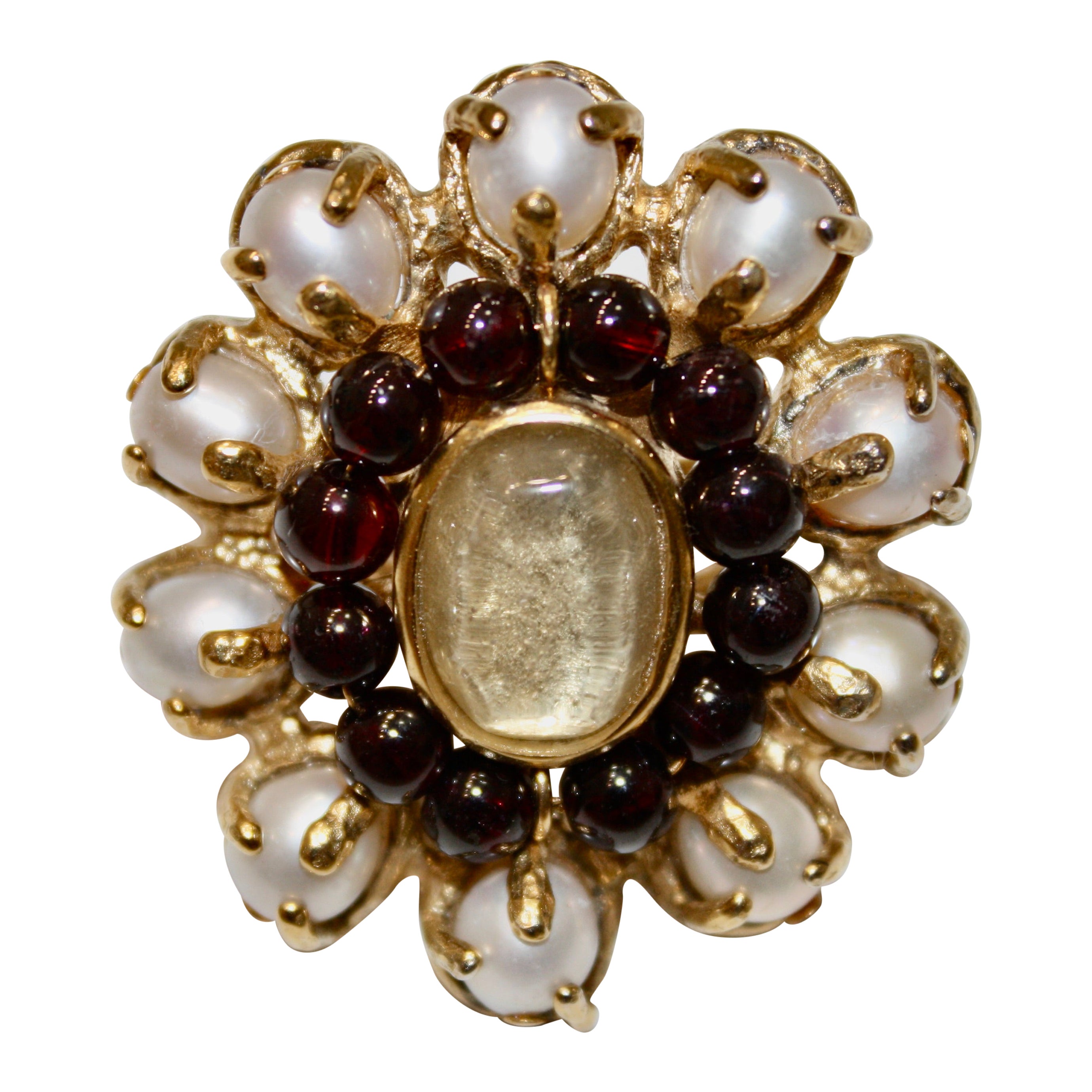 Goossens Paris Baroque Pearls and Garnet Ring For Sale