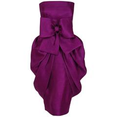 Vintage 1983 Christian Dior Haute-Couture Purple Silk Strapless Sculpted Cocktail Dress