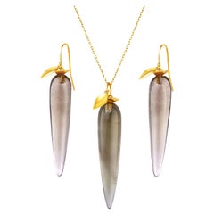 Fei Liu Smoky Quartz 18 Karat Gold Plated Sterling Silver Jewellery Set