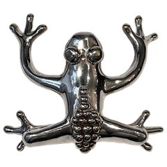 Sterling Artist Signed Large Frog Brooch or Pendant