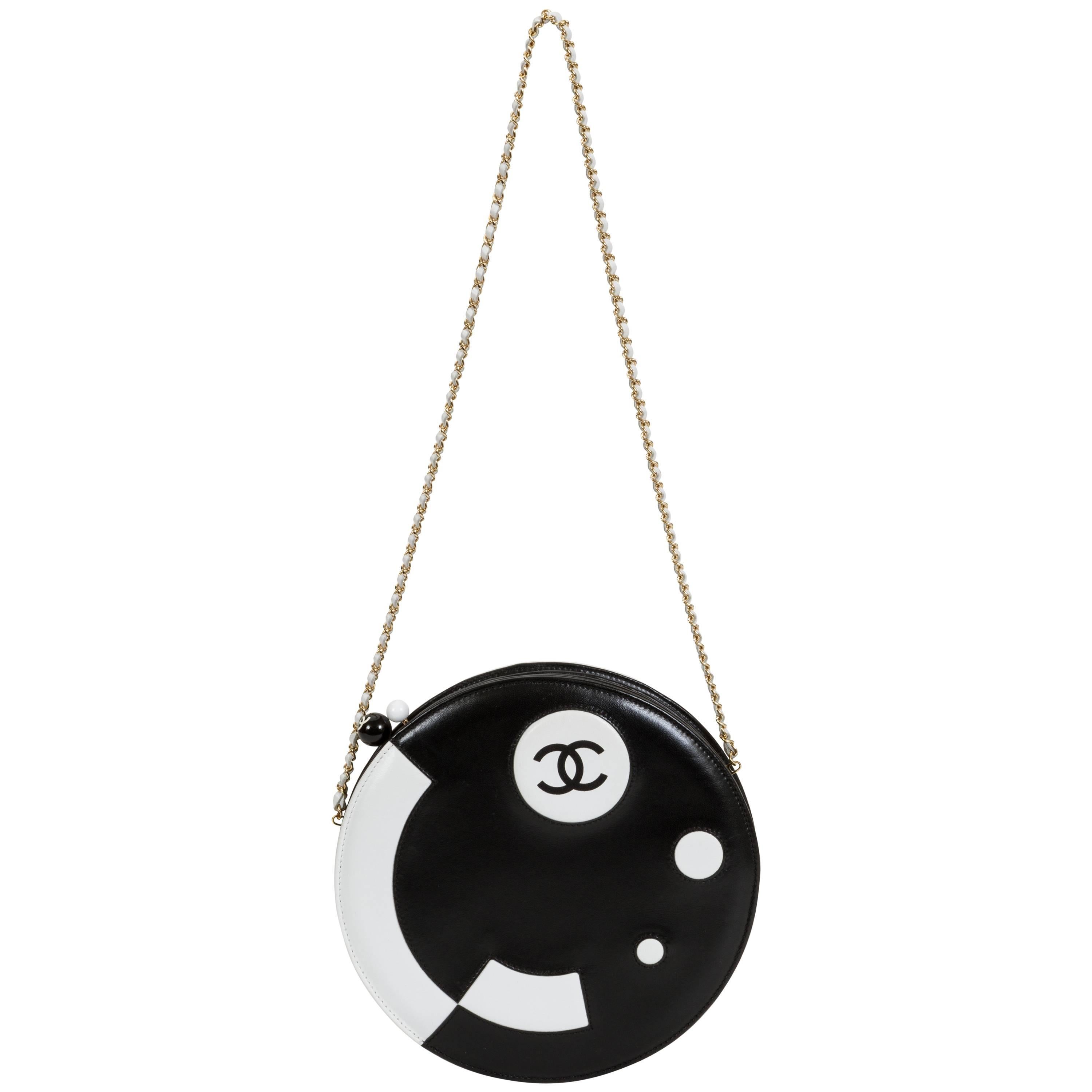 Chanel Black and White Rare Round Chain Bag
