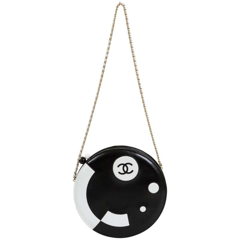 Chanel Black and White Rare Round Chain Bag at 1stDibs | chanel white ...