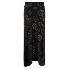 90s Romeo Gigli black silk skirt with golden and bronze decorations