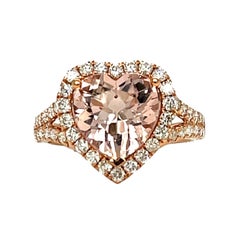 Bague en or rose 14 carats avec diamants et morganite en forme de cœur de 10 x 10 mm