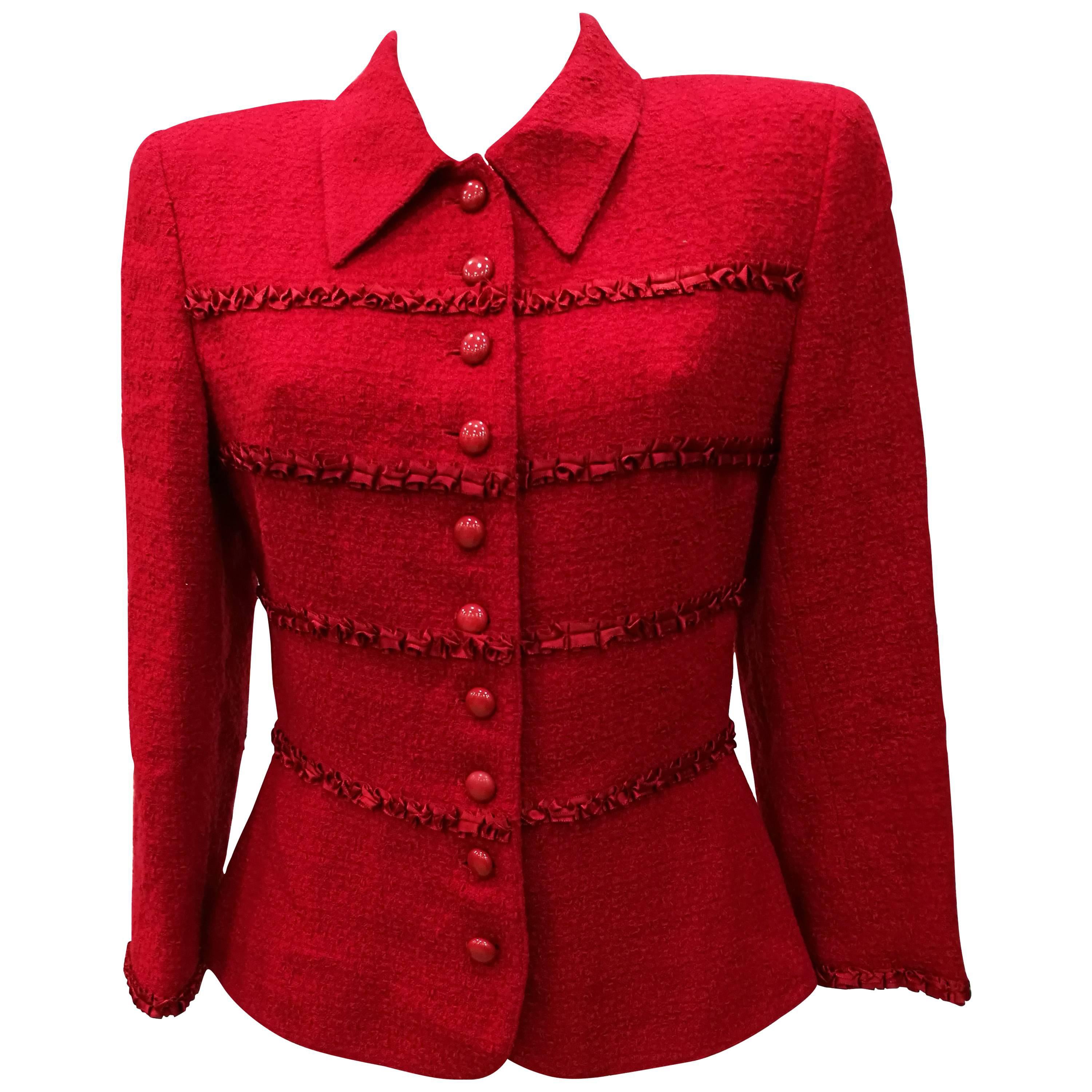 1980s Valentino Miss V. Red Wool Jacket For Sale